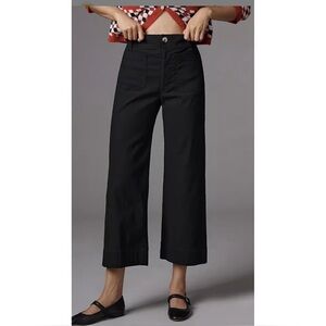 Anthropologie Maeve The Colette Linen Blend Wide Leg Crop Pants Black Size 26